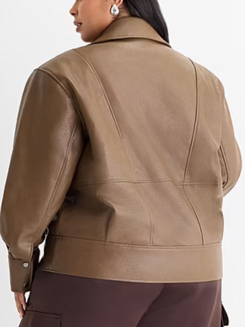 Ashley Graham Women 4X Light Brown Faux Leather Midweight Motorcycle Jacket NWT - Picture 4 of 15
